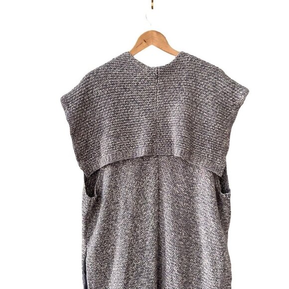 Vallette Oversize Sleeveless Cardigan Chunky Knit Size S/M Heather Gray Pockets - Picture 5 of 16